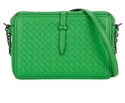 Intrecciato Belt Flap Camera Bag, Leather, Green, MII, M, 2*